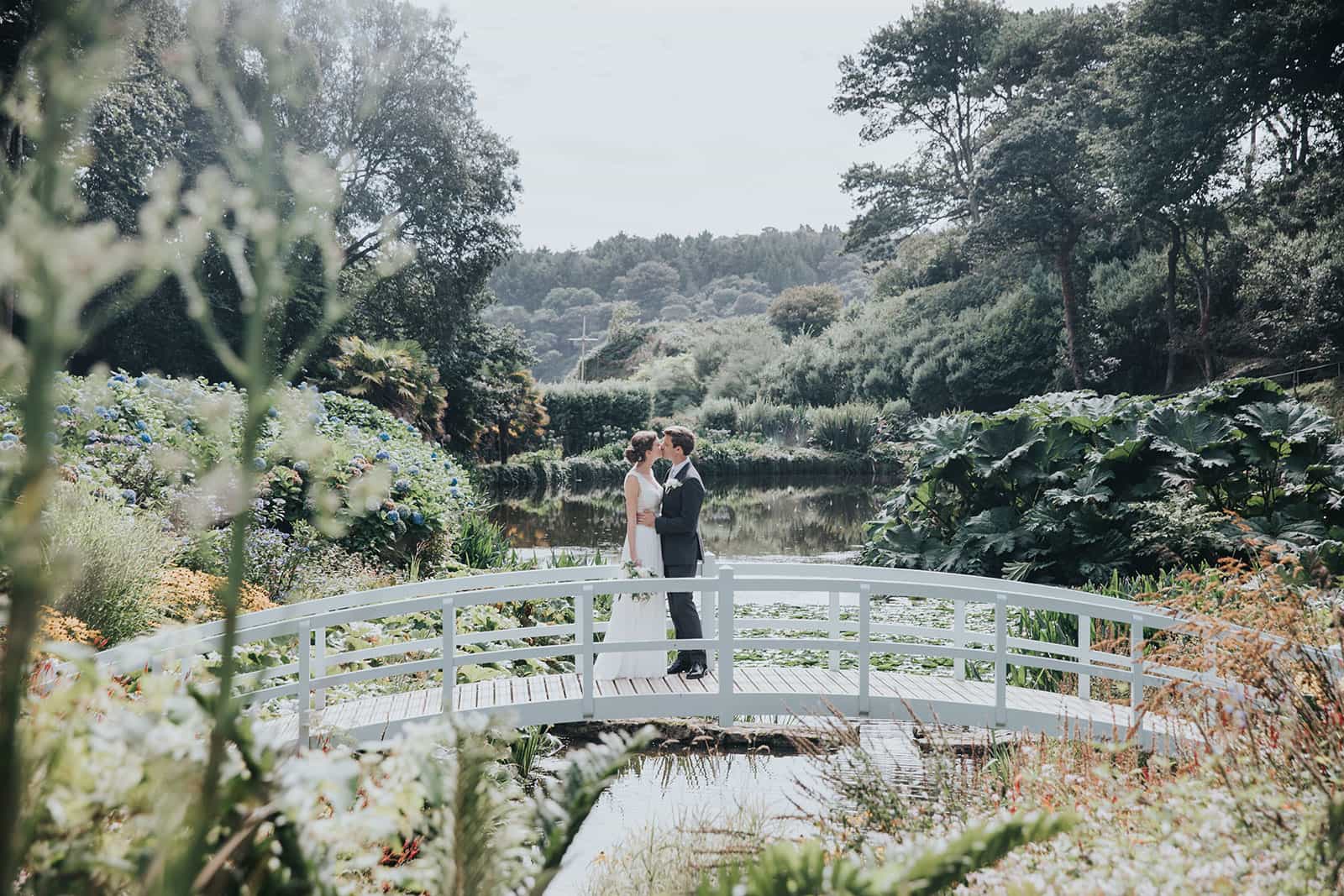 A photograph of Katie and Rob at their Cornish wedding at Trebah Gardens featured on eeek! weddings by Kirstin Prisk Photography