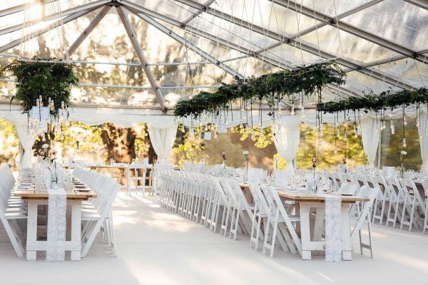 A photograph of an elegant wedding marquee