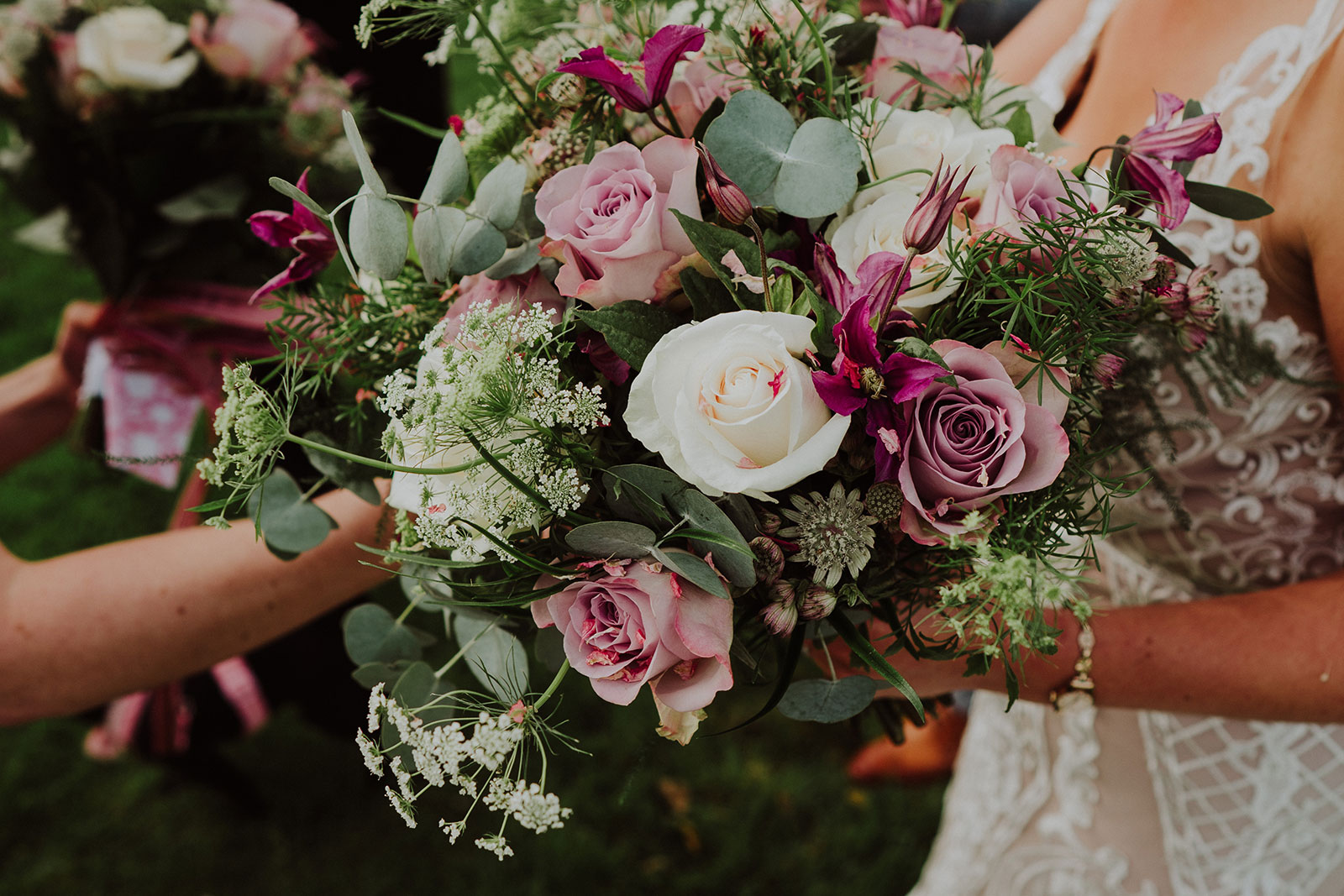  Bridemaids Bouquet with lavender and white roses - Get Married in Cornwall with eeek!